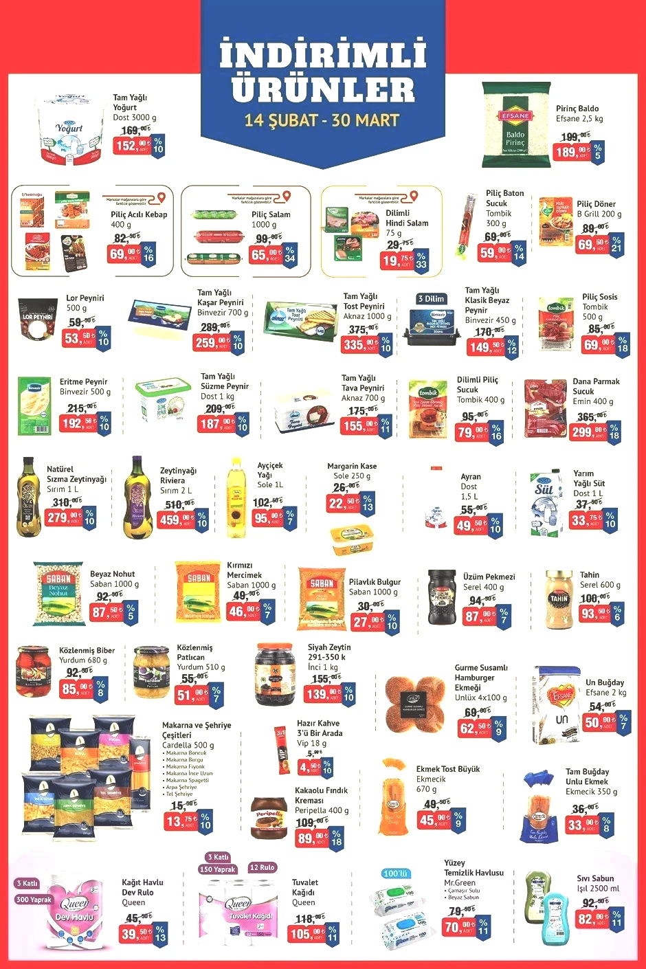 14 ŞUBAT-30 MART BİM İNDİRİMLİ ÜRÜNLER LİSTESİ